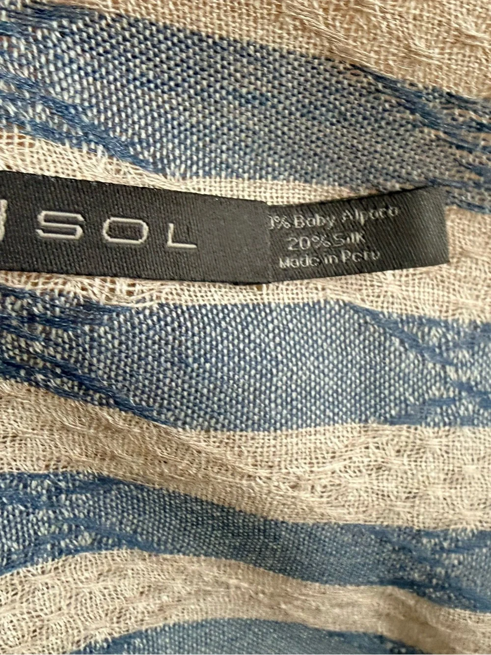 Striped Blue /Cream scarf natural fibers